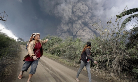 Indonesia is vulnerable to volcanic eruptions, such as this one on the island of Sumatra