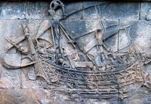 Sejak abad ke-1 kapal dagang Indonesia telah berlayar jauh, bahkan sampai ke Afrika. Sebuah bagian dari relief kapal di candi Borobudur, k. 800 M.