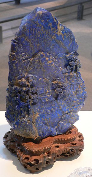 Carved lapis lazuli mountain scene, from the Chinese Qing Dynasty (1644–1912).