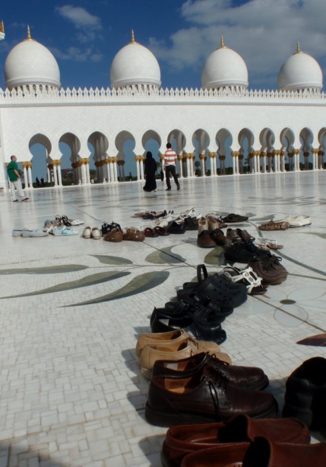 The Sheikh Zayed Grand Mosque. More shoes in the courtyard.